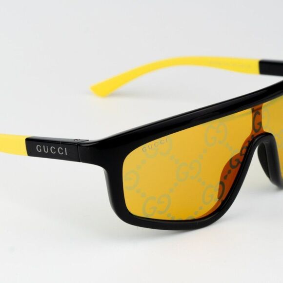 NEW Gucci GG1736S 004 Black Yellow Mirror GG Pattern Logo Men Sunglasses - Picture 7 of 9